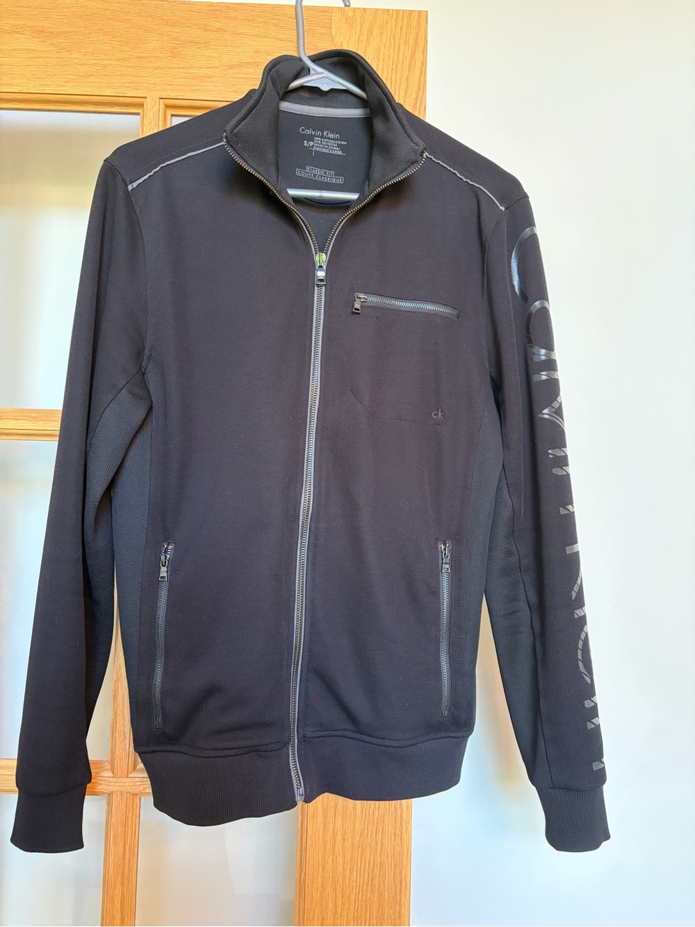 Calvin Klein Black Full-Zip Track Jacket with Sleeve Logo - Small